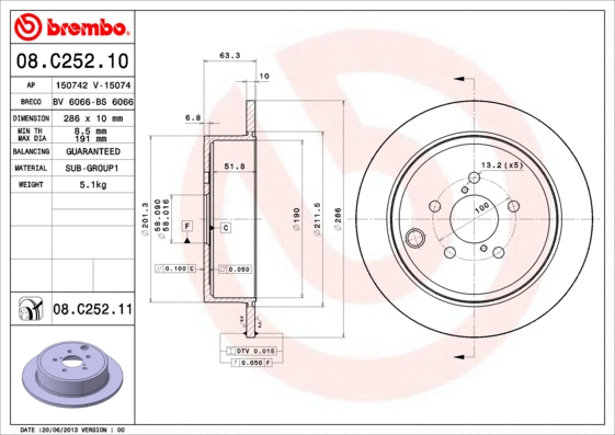 Stabdžių diskas BREMBO 08.C252.11