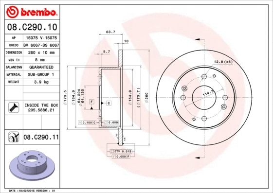 Stabdžių diskas BREMBO 08.C290.11