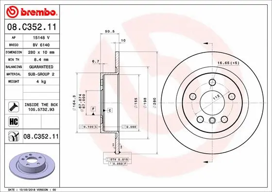Stabdžių diskas BREMBO 08.C352.11