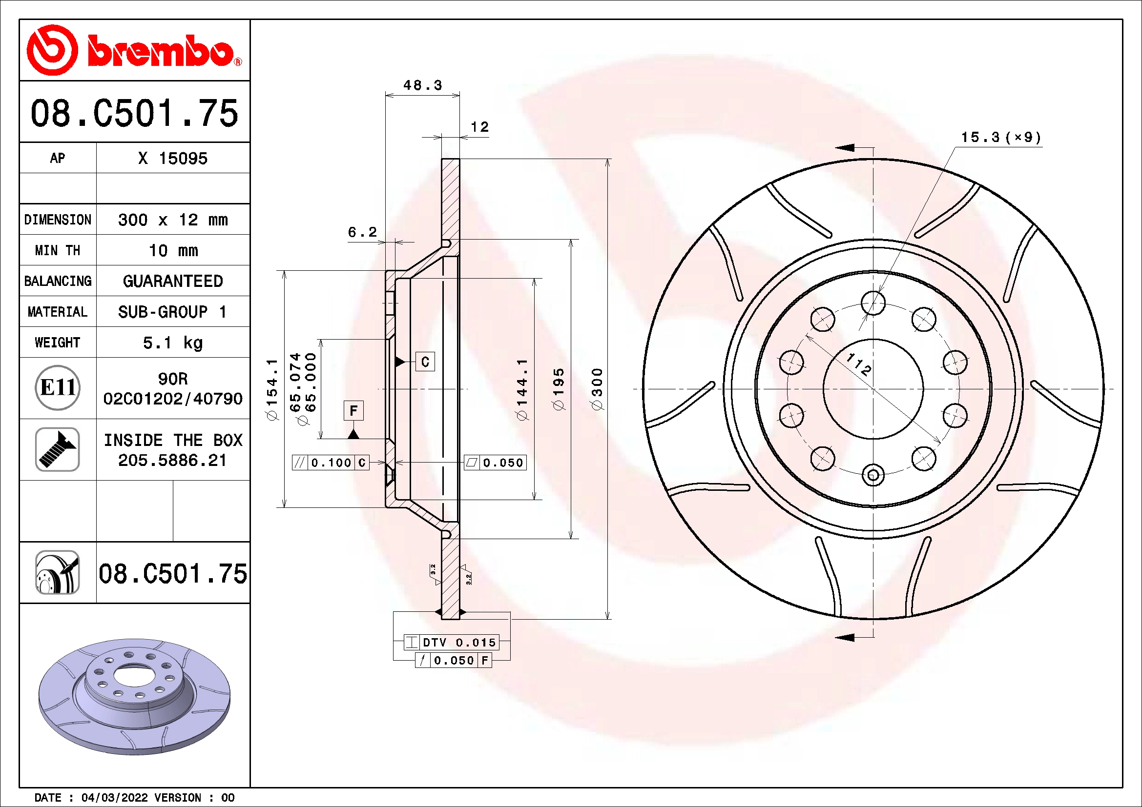 Stabdžių diskas BREMBO 08.C501.75