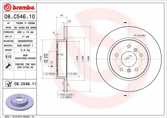 Stabdžių diskas BREMBO 08.C546.11