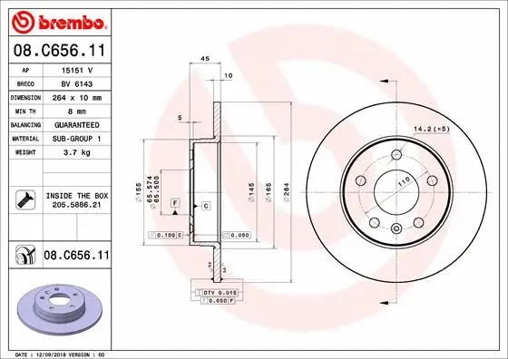 Stabdžių diskas BREMBO 08.C656.11