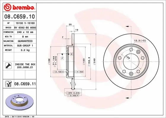 Stabdžių diskas BREMBO 08.C659.11