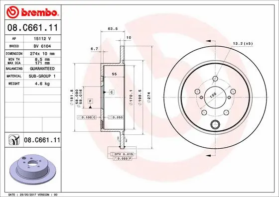 Stabdžių diskas BREMBO 08.C661.11