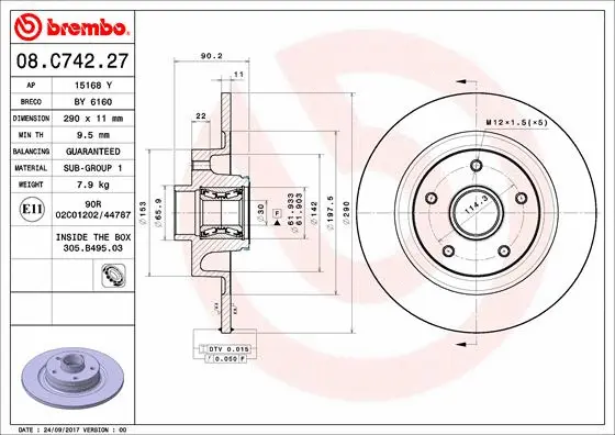 Stabdžių diskas BREMBO 08.C742.27