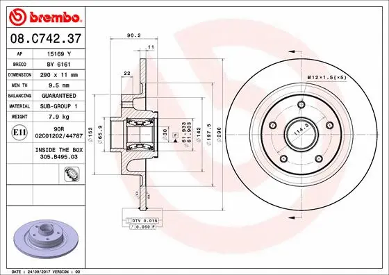 Stabdžių diskas BREMBO 08.C742.37
