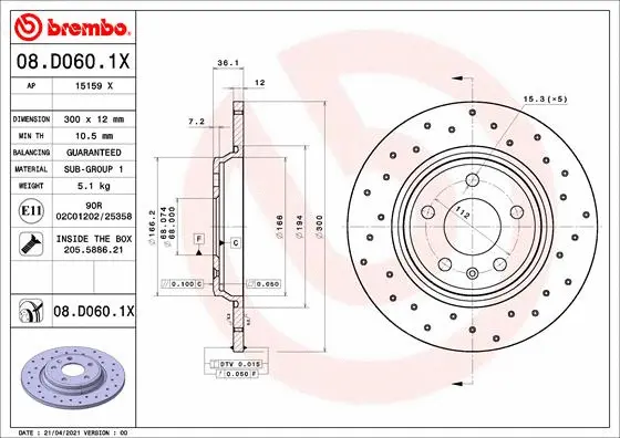 Stabdžių diskas BREMBO 08.D060.1X