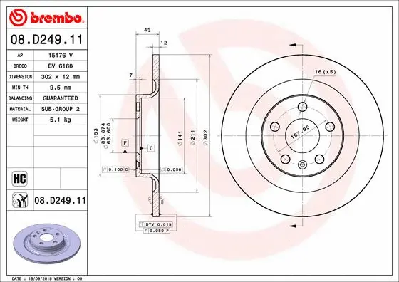 Stabdžių diskas BREMBO 08.D249.11