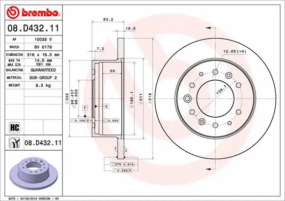 Stabdžių diskas BREMBO 08.D432.11