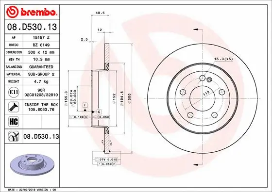 Stabdžių diskas BREMBO 08.D530.13