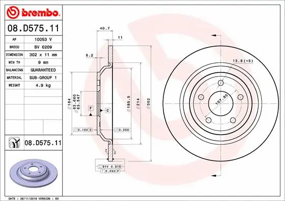 Stabdžių diskas BREMBO 08.D575.11