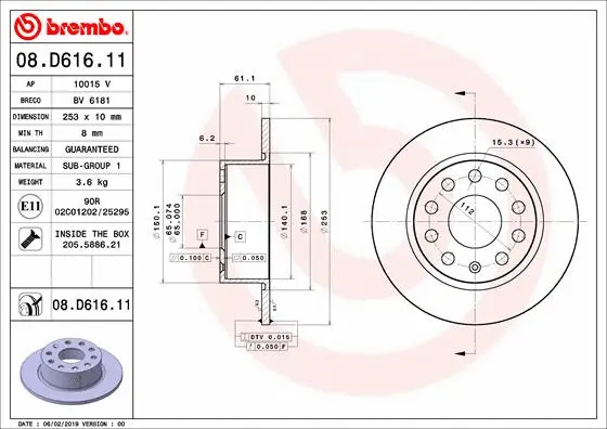 Stabdžių diskas BREMBO 08.D616.11