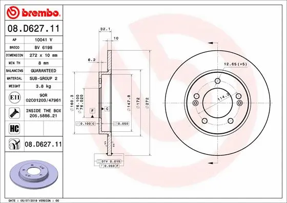Stabdžių diskas BREMBO 08.D627.11
