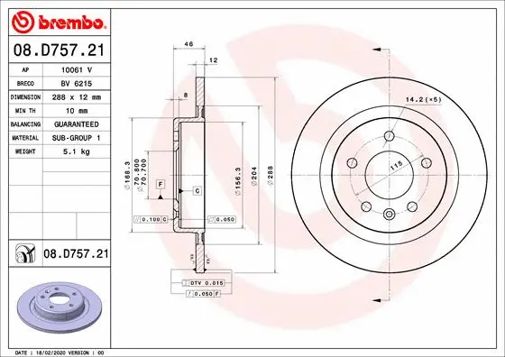 Stabdžių diskas BREMBO 08.D757.21