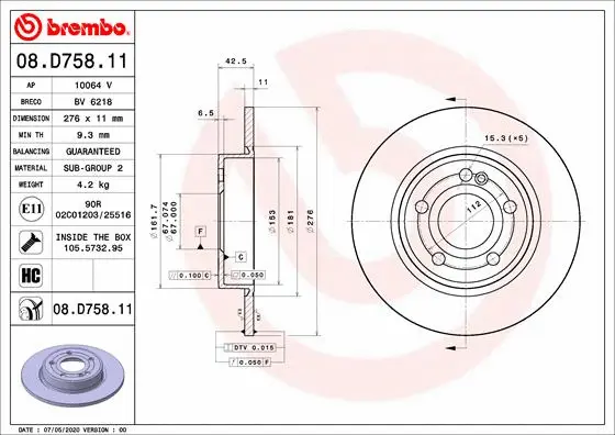 Stabdžių diskas BREMBO 08.D758.11
