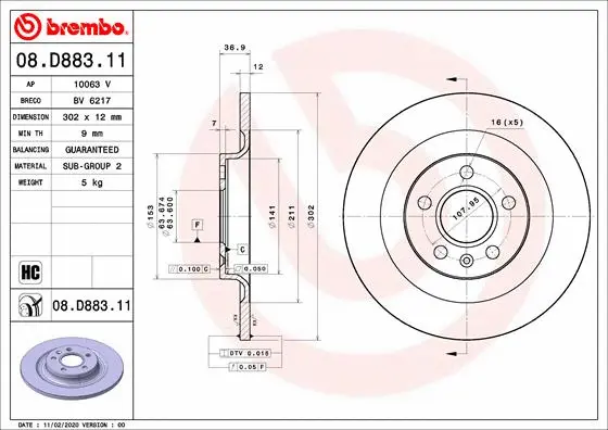 Stabdžių diskas BREMBO 08.D883.11