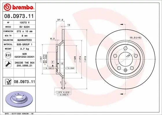 Stabdžių diskas BREMBO 08.D973.11