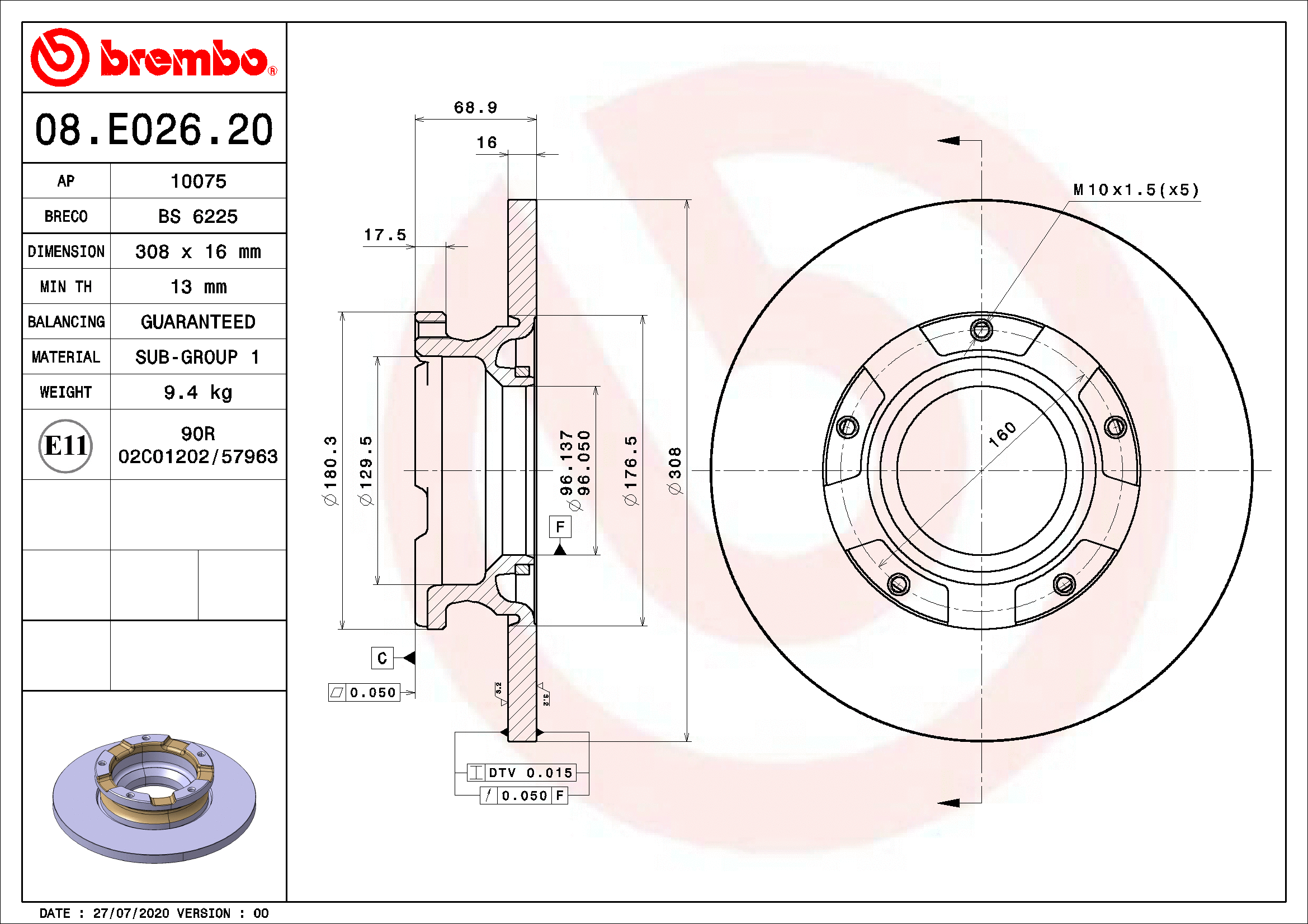 Stabdžių diskas BREMBO 08.E026.20