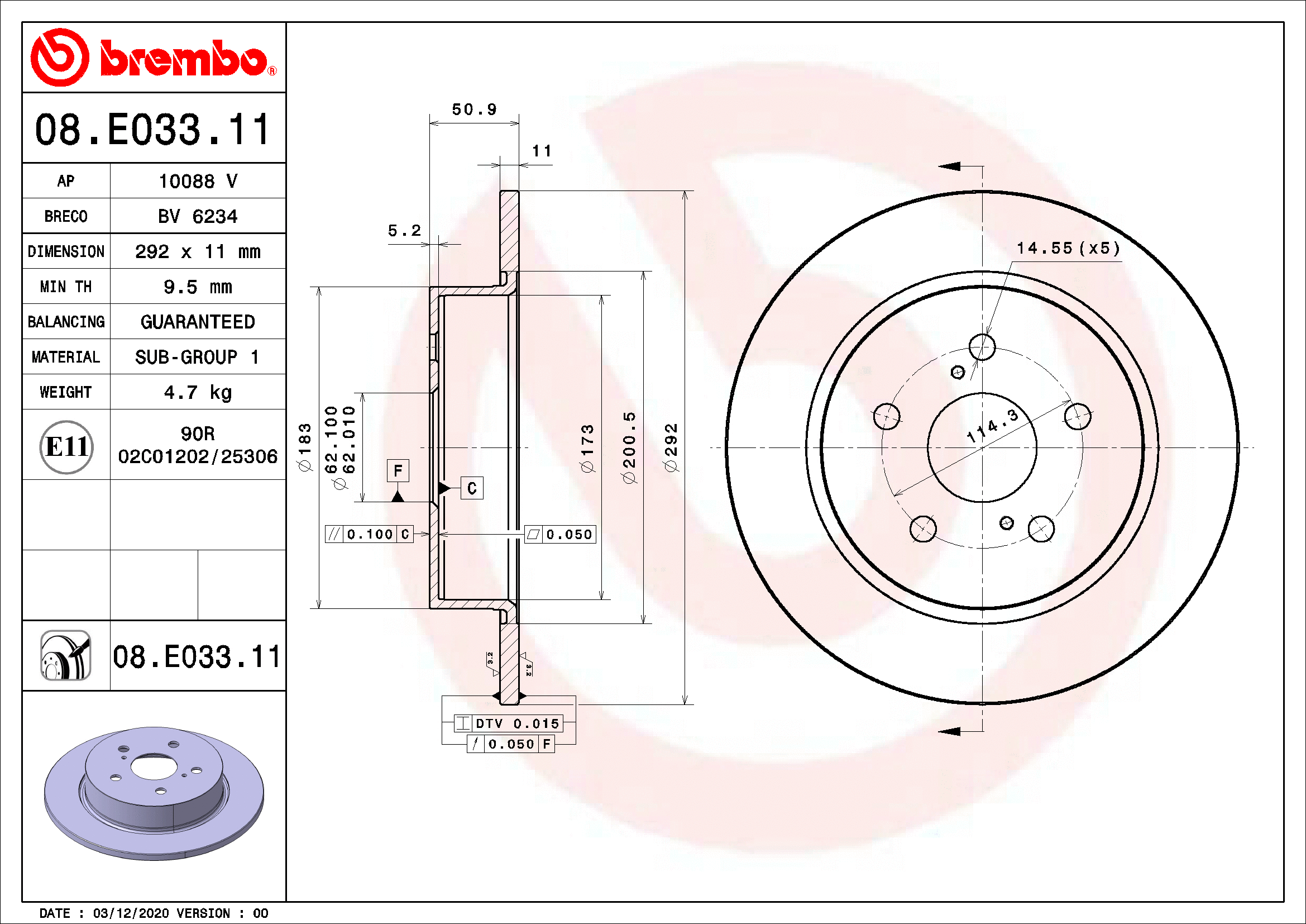 Stabdžių diskas BREMBO 08.E033.11