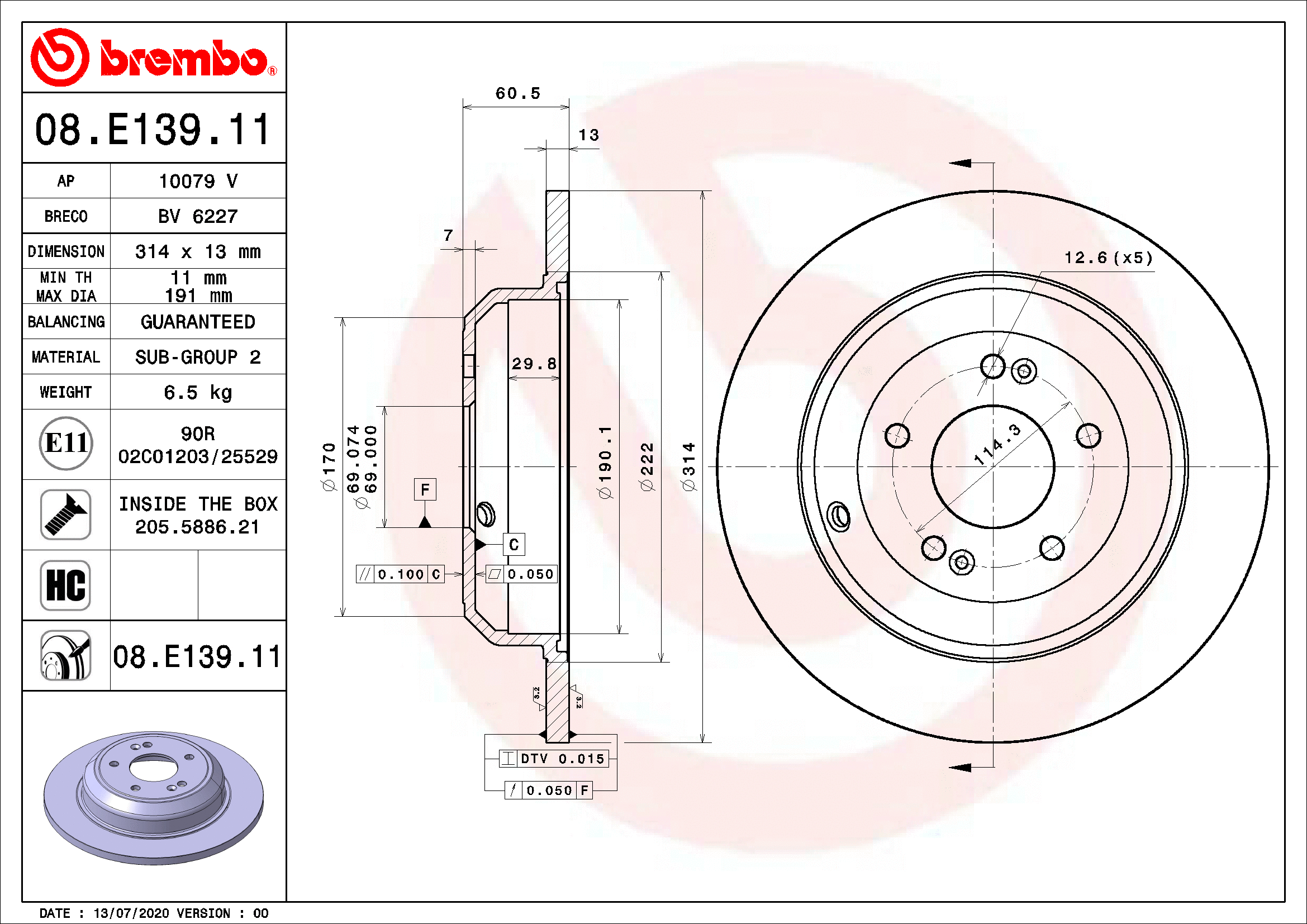 Stabdžių diskas BREMBO 08.E139.11