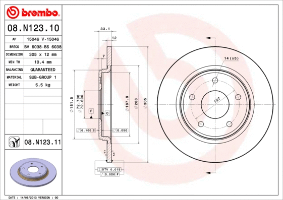 Stabdžių diskas BREMBO 08.N123.11
