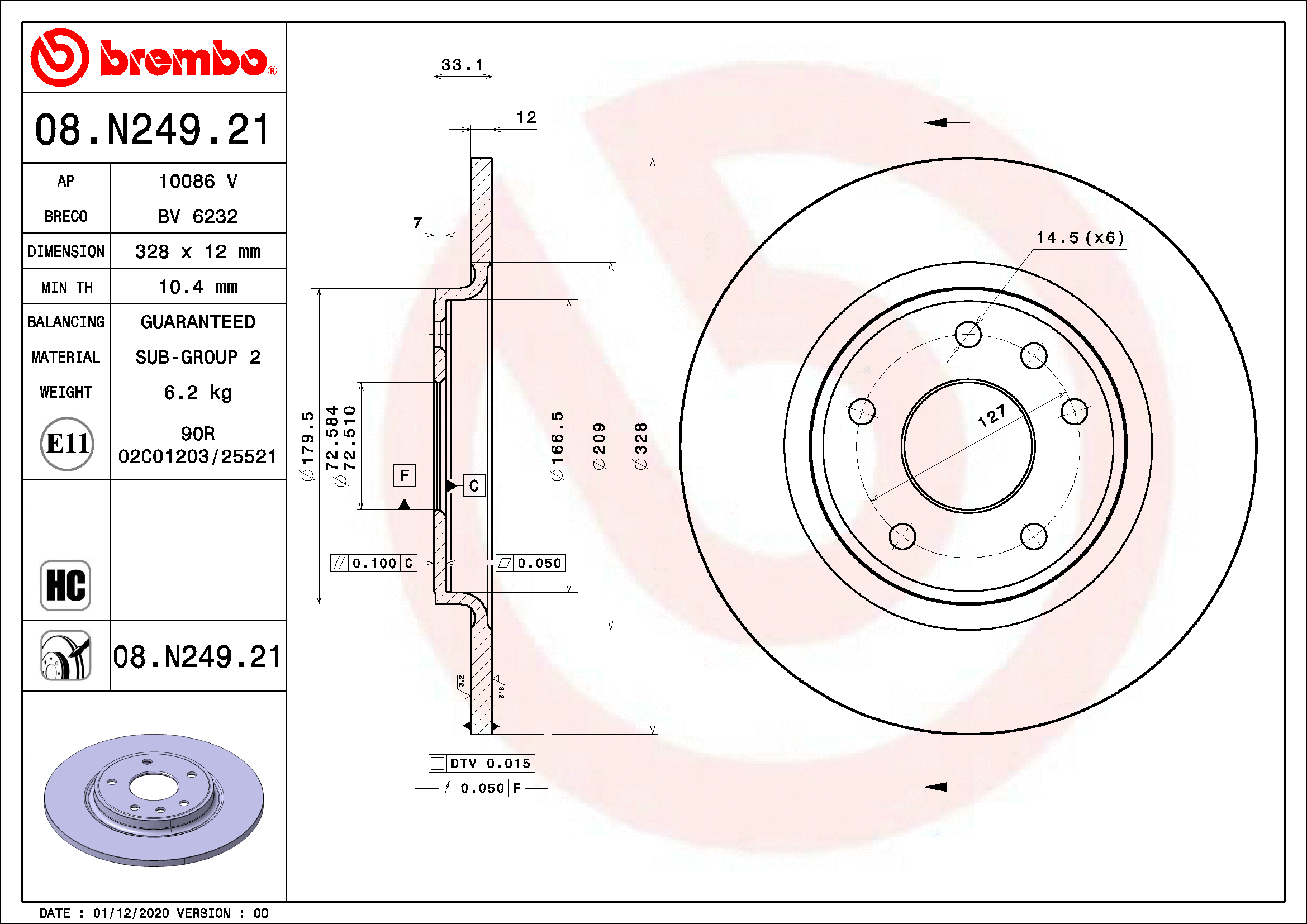 Stabdžių diskas BREMBO 08.N249.21