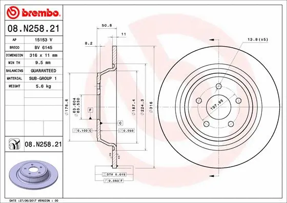 Stabdžių diskas BREMBO 08.N258.21