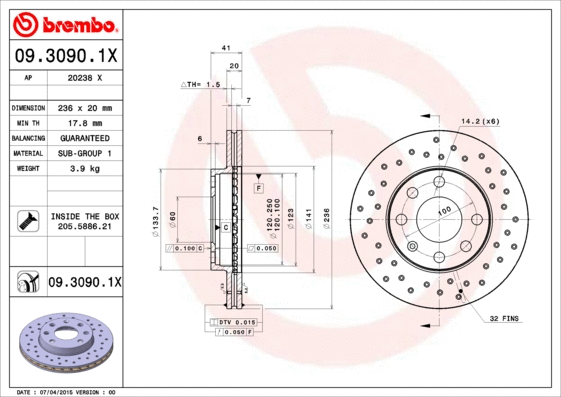 Stabdžių diskas BREMBO 09.3090.1X