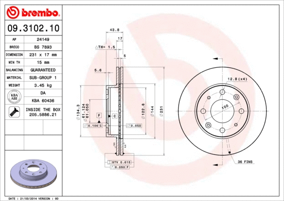 Stabdžių diskas BREMBO 09.3102.10