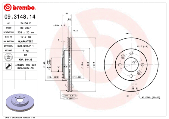 Stabdžių diskas BREMBO 09.3148.14