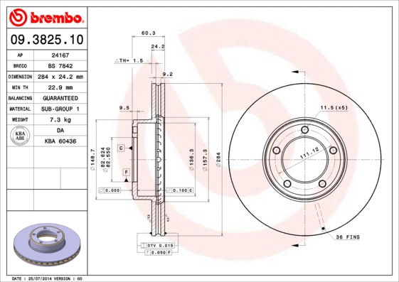 Stabdžių diskas BREMBO 09.3825.10