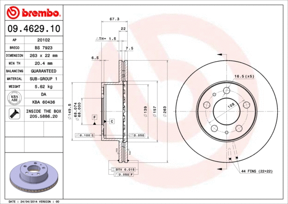 Stabdžių diskas BREMBO 09.4629.10