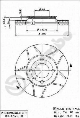 Stabdžių diskas BREMBO 09.4765.75