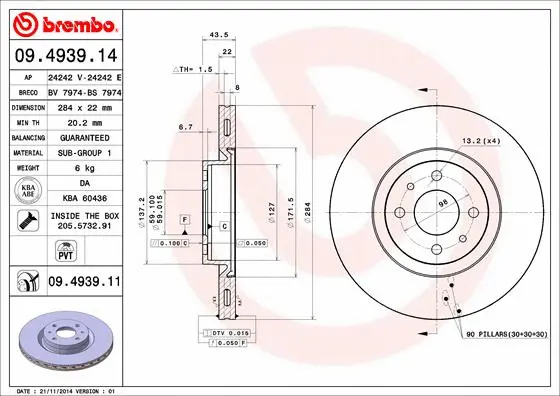 Stabdžių diskas BREMBO 09.4939.11