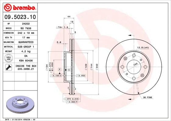 Stabdžių diskas BREMBO 09.5023.10