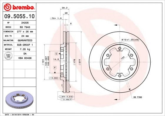 Stabdžių diskas BREMBO 09.5055.10