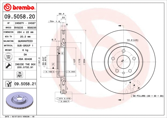 Stabdžių diskas BREMBO 09.5058.21