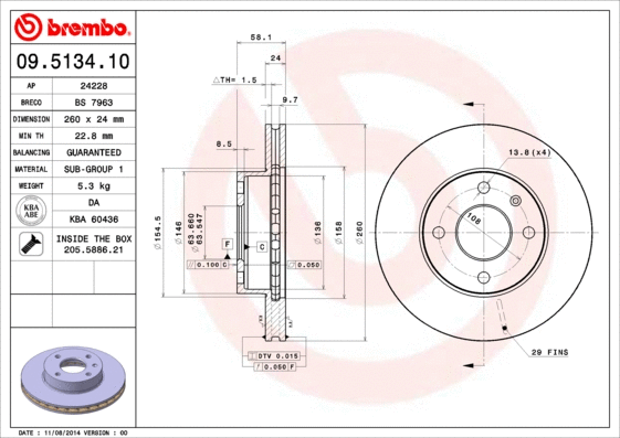 Stabdžių diskas BREMBO 09.5134.10