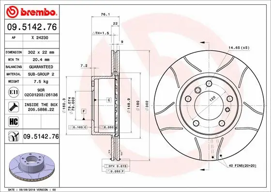 Stabdžių diskas BREMBO 09.5142.76