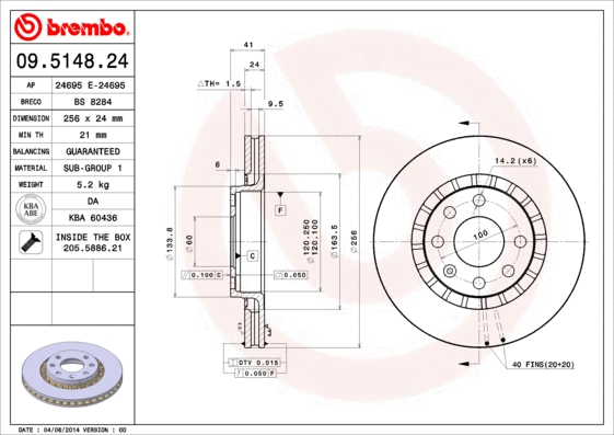 Stabdžių diskas BREMBO 09.5148.24