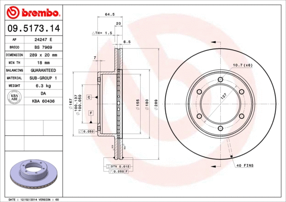 Stabdžių diskas BREMBO 09.5173.14
