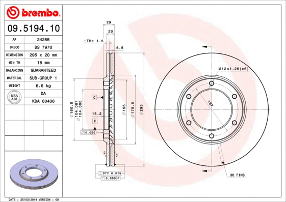 Stabdžių diskas BREMBO 09.5194.10