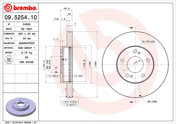 Stabdžių diskas BREMBO 09.5254.10