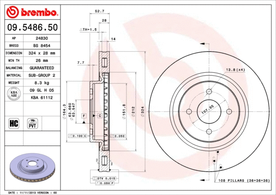 Stabdžių diskas BREMBO 09.5486.50