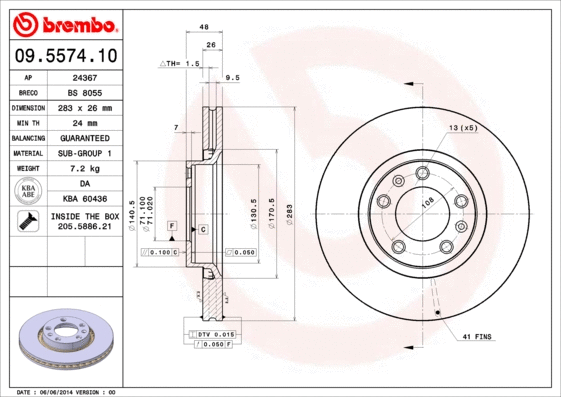 Stabdžių diskas BREMBO 09.5574.10