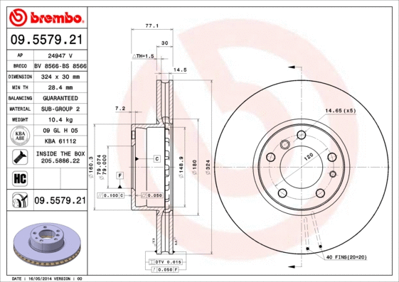 Stabdžių diskas BREMBO 09.5579.21