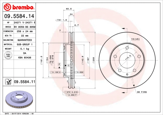 Stabdžių diskas BREMBO 09.5584.11