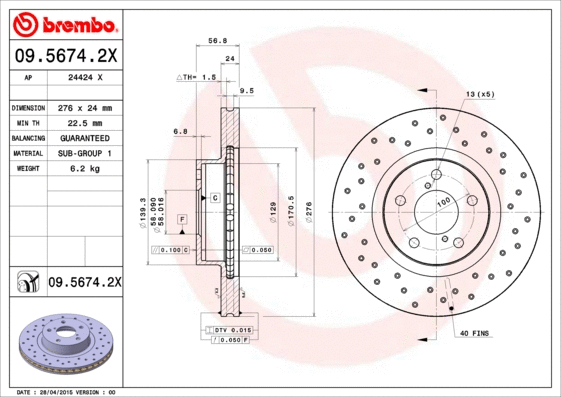 Stabdžių diskas BREMBO 09.5674.2X