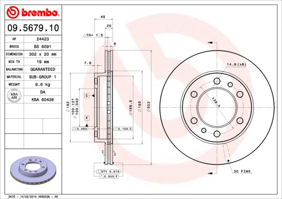 Stabdžių diskas BREMBO 09.5679.10