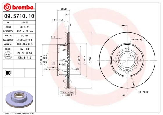 Stabdžių diskas BREMBO 09.5710.10